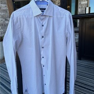 Elegant White and Blue Striped Dress Shirt